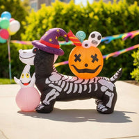 Skeleton Dog Inflatable Lovely Inflatable Dog with Witch Hat Weather-Resistant Yard Decoration for Lawn