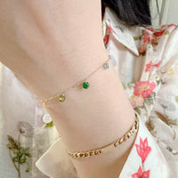 S925 Silver Plated 14K Gold Bracelet with Colorful Round Zircon, Women's Gift
