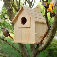 Wooden Birdhouse Nest Box with Perch, Solid Wood Birdhouse for Garden, Outdoor Bird Nest Set for Universal Bird Species, Sloped Roof Style