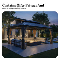 Aluminum Frame Gazebo Rust-Resistant Rigid Roof Gazebo Waterproof Outdoor Canopy with Curtains for Party Hosts, Homeowners, Courtyard, Backyard