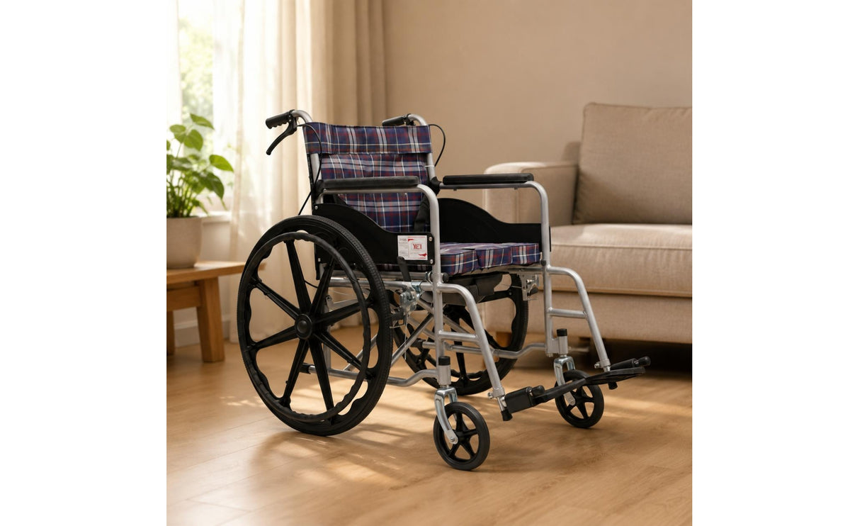 Large Rear Wheels Commode Wheelchair Padded Armrests Folding Wheelchair Silver Frame Bedside Commode Chair Swivel Casters for Bathroom, Home Care
