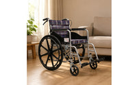 Large Rear Wheels Commode Wheelchair Padded Armrests Folding Wheelchair Silver Frame Bedside Commode Chair Swivel Casters for Bathroom, Home Care