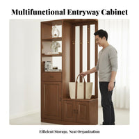 Multifunctional Coat Rack Standing Cabinet Shoe Organizer Solid Wood Construction Partition Furniture Space Saving Unit Suitable for Families Entryways