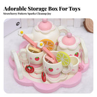 16 Pieces Made from Wood Wooden Tea Set Encourages Creativity Afternoon Tea Toy Set Screen-Unrestricted Fun Wooden Dessert Playset Ideal Gift for Toddlers, Preschoolers, Kindergarten, Playroom, Birthday Party