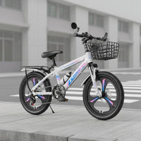 Shock Absorbing Front Fork Student Cycle with Disc Brakes High-Carbon Steel Frame Kids Mountain Bike Anti-Slip Tires Children's Cycle with Basket Lightweight Metal Alloy Wheels for Girls