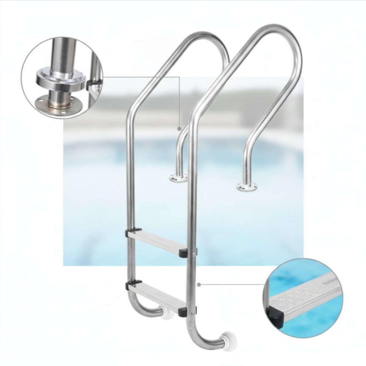 Stainless Steel Pool Ladder Rustproof 2-Step Pool Ladder Polished for Inground Pools