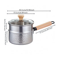 Hammered Finish Stainless Steel Snow Pot Wooden Knob Stainless Steel Pot Hanging Loop Cookware Compact