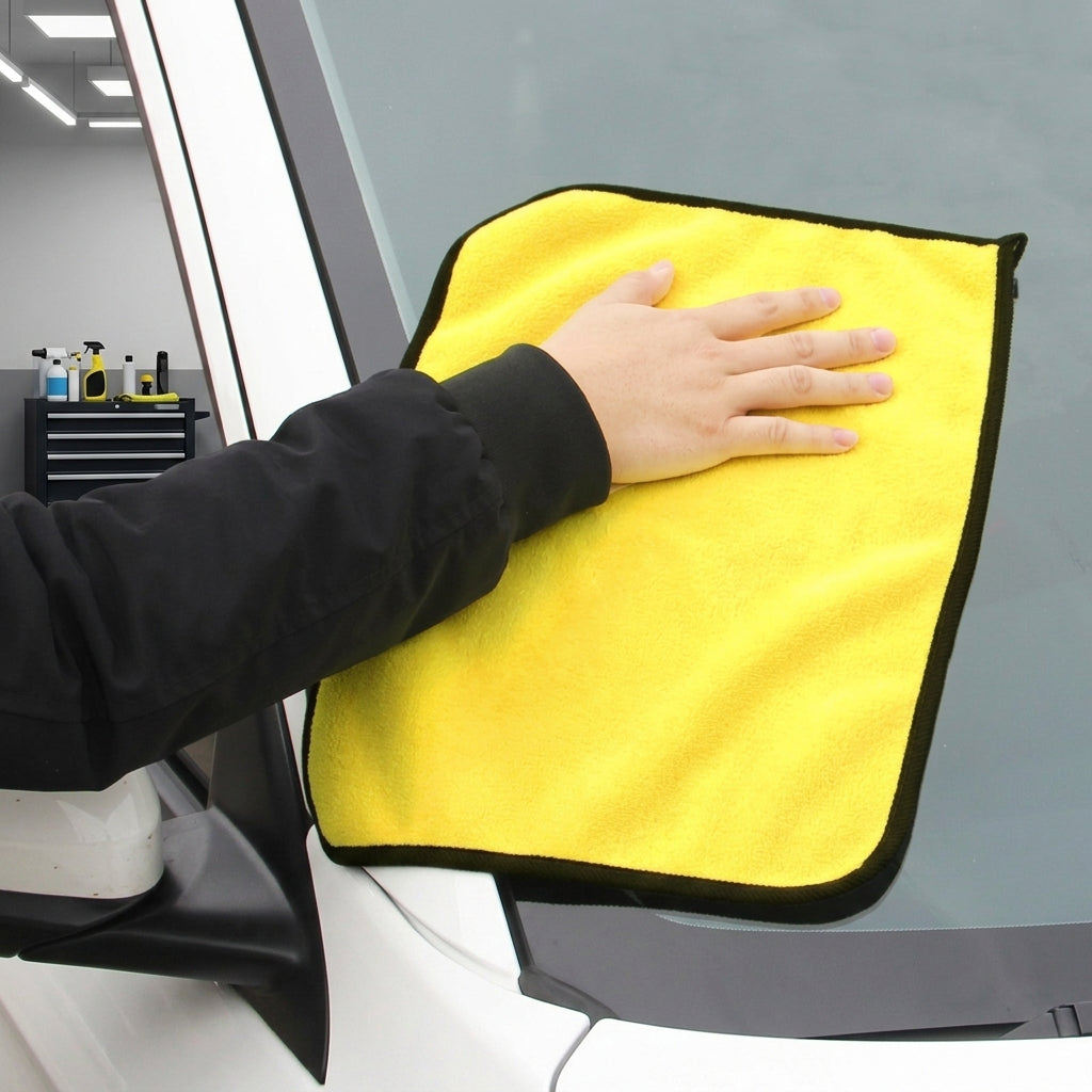 Double Sided Car Drying Towel and Coral Fleece Car Drying Towel, 32 Ply Gray and Yellow Car Cloth, Shedding Resistant Plain Weave for Detailing