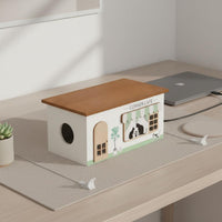 Wooden Cord Management Box Tidy & Organized Decorative Power Strip Hider Hollow-out Espresso Bar Look Style Cord Organizer for Desktop