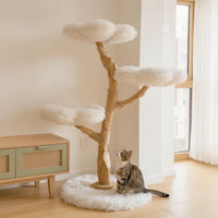 Cat Climbing Wooden Feline Activity Center with Perches Sculptural Pet Accessory for Cats, Living Room, Indoor