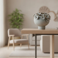 Vase with Petal Relief Minimalist Sculptural Vase Wabi-Rustic Elegance for Living Room
