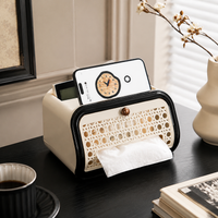 Plastic Tissue Case, With Lid, Multi-functional, Waterproof, Wood Grain Pattern, Living Room, Desk Area, Stylish