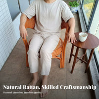 3 Pieces Handwoven Design 3 Piece Rattan Furniture Set Tempered Glass Tabletop for Apartment Dwellers, Homeowners, Balcony, By the Window, Sunroom, Indoor