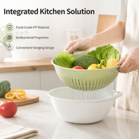 Large Wash Basin, Food Grade Kitchen Basin with Double Layer, Portable Camp Basin for Fruit Vegetable Washing, Hanging Drain Basket