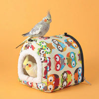 Extra-Thick Parrot Nest House, Insulated Bird Nest for Winter Roosting, Hanging Birds House with Fleece Lining and Owl Pattern for Small Pets