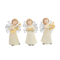 3 Pieces Faceless Angel Ornaments with Wire Wings Crackle-Finish Angel Figurines Tabletop Decorations Decorative for Mantel, Bookshelf