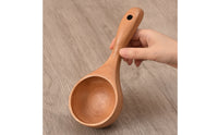 Beech Wood Spoon Long Handle Wooden Ladle Soup Ladle with Hanging Hole Deep Bowl Wooden Serving Spoon Smooth for Home Cooks