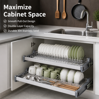 Pull Out Dish Drying Rack, 304 Stainless Steel Cabinet Dish Rack with Drainage Tray, Brushed Silver Dish Drainer for Kitchen Tidy, 265x125mm