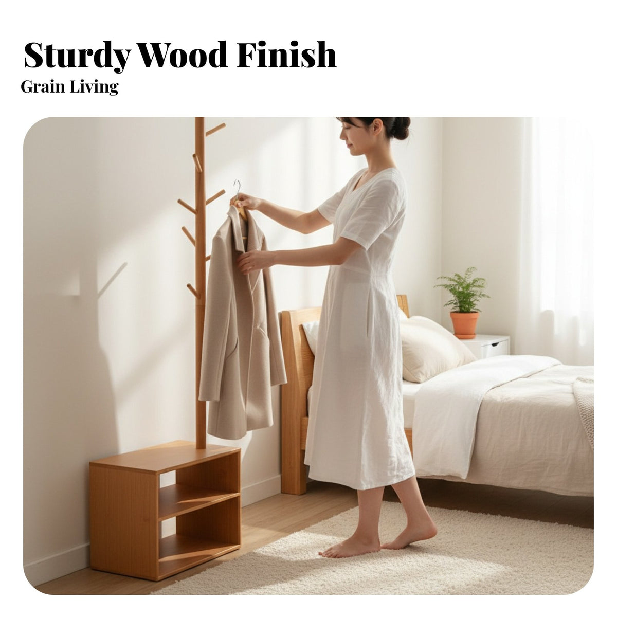 Freestanding Organizer with Shelves Multi-Functional Bedside Clothes Valet Floor-Standing Hall Tree for Students, Families, Bedroom, Entrywayway