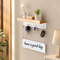 Metal Key Holder for Wall, Key Hooks Wall Mounted with Shelf, Hallway Organiser 28x18x7cm, Message Board