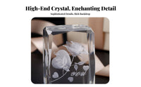 Crystal Flower Figurine Romantic Gift Crystal Flower Statuette Crisp Detail Engraving Engraved Glass Paperweight for Wife, Anniversary, Bedroom Decor
