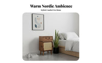 Rattan Drawer Front Robot-Shaped Side Table Space-Saving Design Multi-Compartment Side Cabinet space-efficient Size Nightstand adaptable Use for Children, Families, Homeowners, kid's Room, Playroom, Home Office, Entryway
