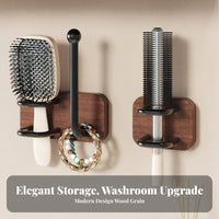 Solid Wood Construction Wall Mounted Comb Holder Damage-Effortless Removal No-Drill Hair Tool Organizer Space Saving for Dorm Room, Salon