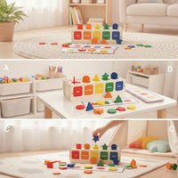 Wooden Sorting Box with Cards Colorful Educational Toy with Shape Pieces Wooden Sorting Toy Geometric Color Matching