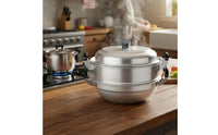 Aluminum Steamer Pot with Insert Uncoated Round Bottom Stockpot Large Capacity Kitchen Cookware For