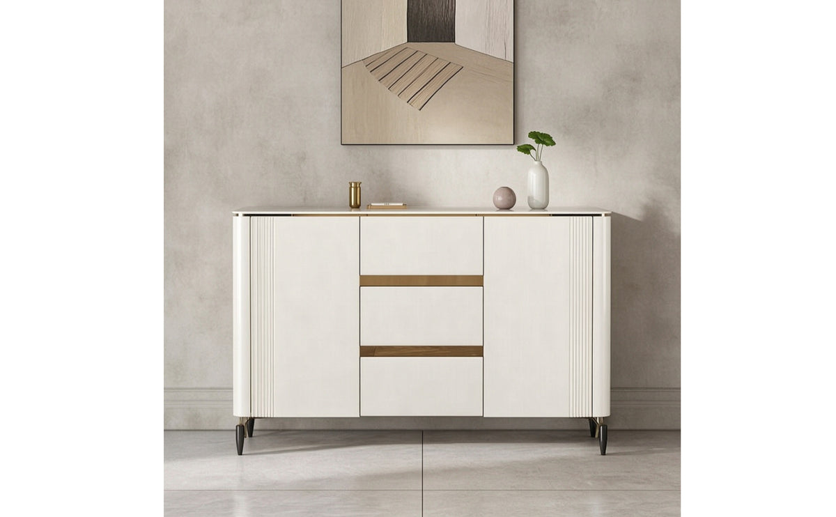 Sideboard with Metal Legs Marble-Look Sideboard Cabinet with Storage Modern Storage Cabinet for Dining Room, Entryway