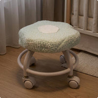 Caster Wheels Cloud Stool Soft Textured Rolling Stool White Metal Frame Small Furniture Curved Legs