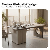 Light Luxury Design Sintered St Single Tea Table Heat Resistant Modern Tea Table Set Easy to Clean Home Furniture Stable Carbon Steel Legs for Apartment Dwellers, Small Business Owners, Balcony, Living Room, Patio, Reception Area