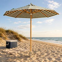 Striped Patio Umbrella Woodgrain Finish Round Patio Umbrella Sun Cover for Beach