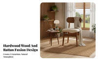 Ergonomic Backrest Solid Wood Rattan Back Chair Mortise and Tenon Joinery Armless Cane Back Dining Chair Skin-Friendly Textile Household Furniture High-Density Foam Cushion for Restaurant Owners, Homeowners, Design Enthusiasts, Tea Room, Bedroom
