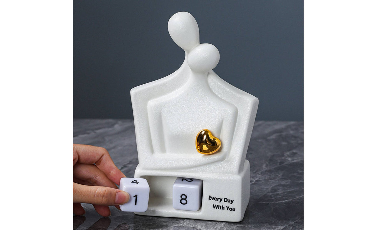 Golden Heart Accent Romantic Couple Statue Modern Abstract Design Hugging Couple Figurine Sweet Message Anniversary Gift Figurine for Couples, Bedroom, Living Room, Office Desk