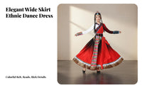 Tibetan Dance Dress Breathable Material Chinese Ethnic Dance Costume Mongolian Performance Gown Handmade Accessories