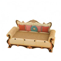 Raised Backrest Sofa Cat Scratcher Curved Armrests Cardboard Cat Couch Upholstered Style Pet Furniture Vintage Look