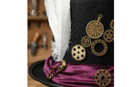 Brass Gear Accents Steampunk Top Hat Feather Plume Felt Top Hat Velvet Band Headwear Vintage-Inspired