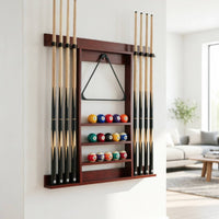 Wall-Mounted Pool Cue Rack Solid Wooden Pool Holder Compact Furniture for Game Rooms
