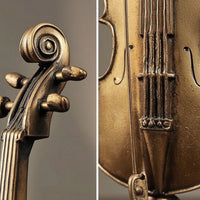 Violin Figurine Golden Violin Decor with Base Material Tabletop Ornament for Violinists, Bookshelf, Office Desk
