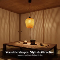 Rustic Design Bamboo Hanging Light Easy Installation Bamboo Hanging Light Adjustable Height Japanese Design Chandelier for Interior Designers, Restaurant Owners, Tea Room, Bedroom, Farmhouse, Hallway