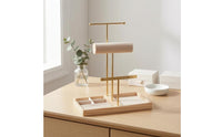T-Shaped Jewelry Stand Padded Jewelry Display Organizer Necklace Organizer Rack Wooden Base Bracelet Holder Metal Frame