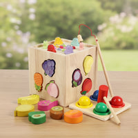 Wooden Activity Cube with Blocks Colorful Shape Sorting Toy with Mallet Smooth Shape Sorter for Preschoolers, Playroom