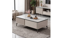 Rock Slab Coffee Table Ribbed Rectangular Coffee Table Glossy for Living Room