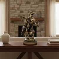 Rearing Horse and Celestial Being Sculpture Elegant Luxury Feathered Man and Horse Figurine Bronze Finish Resin Sculpture