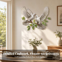 Feather Details Dove Wall Decor Layered Design Metal Wall Decoration White Finish