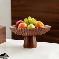 Tabletop Fruit Tray Carved Wooden Fruit Tray Round Wooden Serving Bowl
