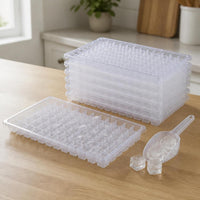 Stackable Ice Cube Tray with Storage Bin and Scoop, Food-Grade Silicone Ice Maker for Freezer, Large Capacity