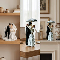 Wedding Couple Figurine with Umbrella Resin Sculpture Sturdy Keepsake for Anniversary