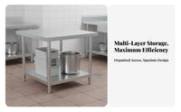 Stainless Steel Work Table Extra Thick Commercial Kitchen Prep Table With Storage Shelves Stainless Steel Workbench for Caterers, Home Cooks